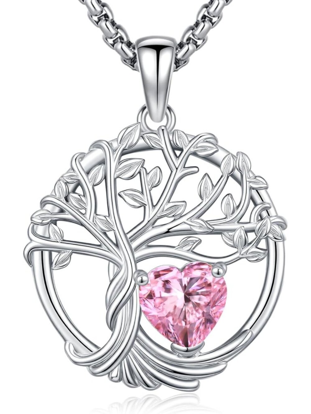 Tree of Life Birthstone Necklace for Women - Heart Pendant Jewelry Gift